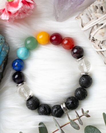 Rainbow + Lava Stone Handmade Stretch Bracelet