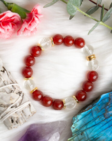 Carnelian + Quartz Crystal Handmade Stretch Bracelet