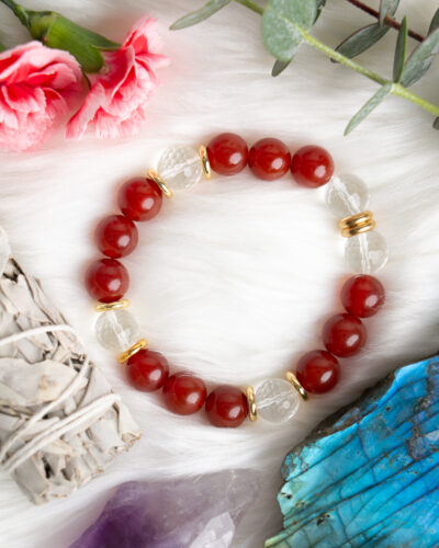 Carnelian + Quartz Crystal Handmade Stretch Bracelet