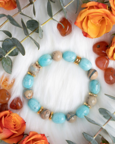 Peruvian Amazonite + Aqua Terra Jasper Handmade Stretch Bracelet