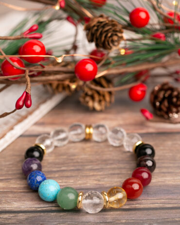 Rainbow + Quartz Crystal Handmade Stretch Bracelet
