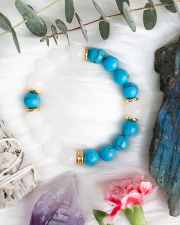 Howlite (Dyed) + White Jade Handmade Stretch Bracelet
