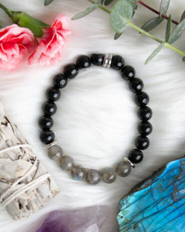 Labradorite + Black Tourmaline Handmade Stretch Bracelet