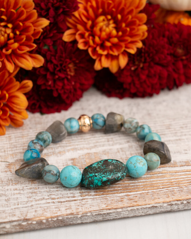 Turquoise + Turquoise Magnesite + Labradorite Handmade Stretch Bracelet