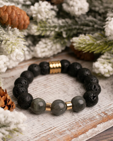 Labradorite + Lava Stone Handmade Stretch Bracelet
