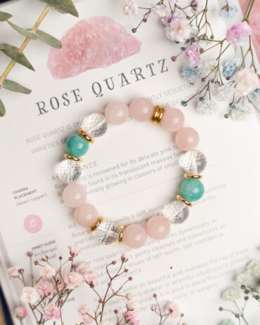 Peruvian Amazonite + Rose Quartz + Quartz Crystal Handmade Stretch Bracelet