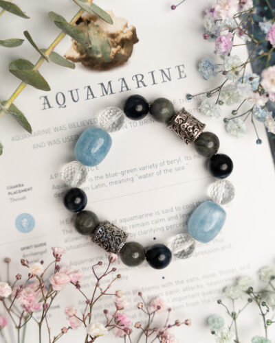 Aquamarine + Quartz Crystal + Labradorite + Blue Tigers Eye Stretch Bracelet