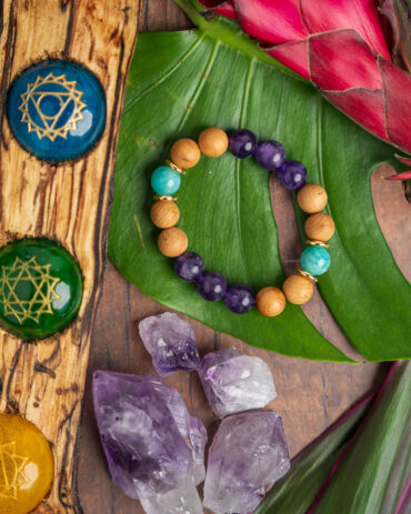 Amethyst + Peruvian Amazonite + Sandal Wood Stretch Bracelet