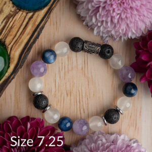 Kyanite + Amethyst + Selenite + Lava Stone Stretch Bracelet - 7.25