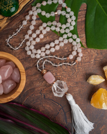 Rose Quartz + Quartz Crystal Handmade Mala