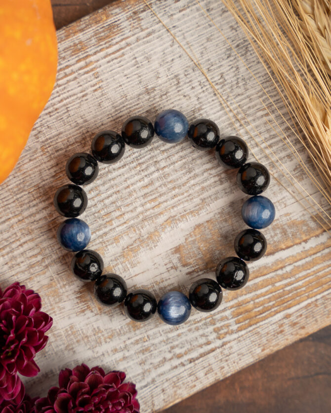 Kyanite + Black Tourmaline Handmade Stretch Bracelet