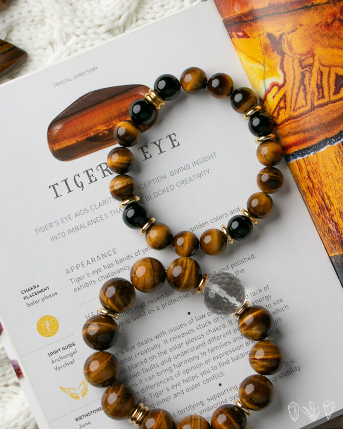 Tigers Eye + Quartz Crystal Handmade Stretch Bracelet - Image 2