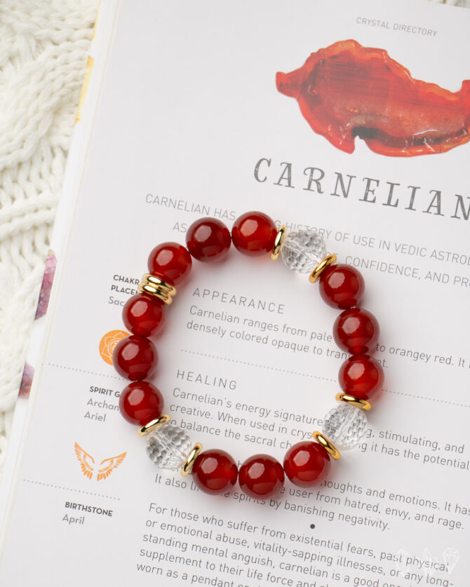 Carnelian + Faceted Quartz Crystal Stretch Bracelet