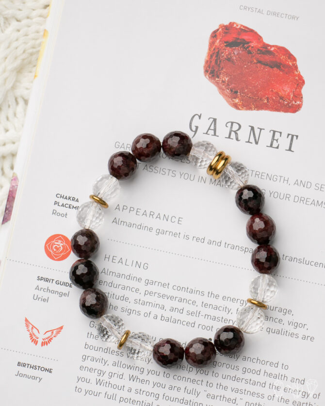 Faceted Garnet + Faceted Quartz Crystal Stretch Bracelet