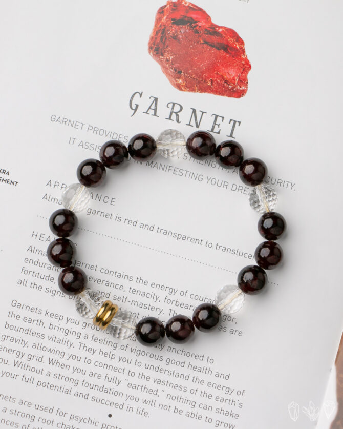 Garnet + Faceted Quartz Crystal Stretch Bracelet