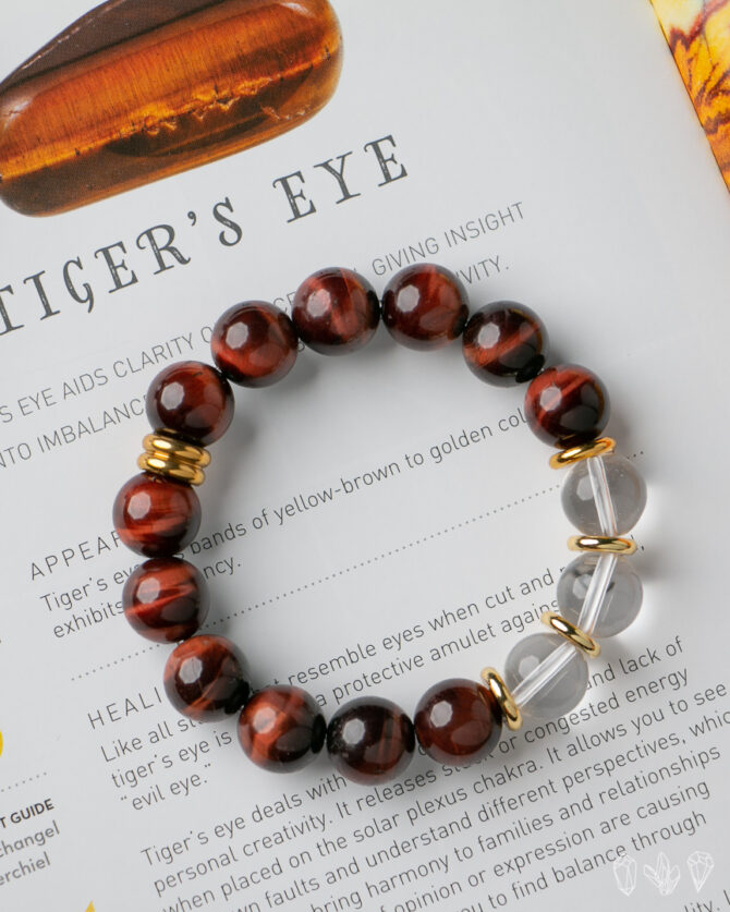 Red Tigers Eye + Quartz Crystal Handmade Stretch Bracelet