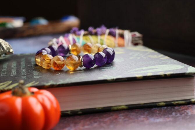 Citrine | Amethyst Handmade Stretch Bracelet - Image 2