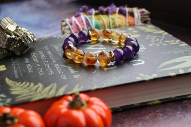 Citrine | Amethyst Handmade Stretch Bracelet - Image 3