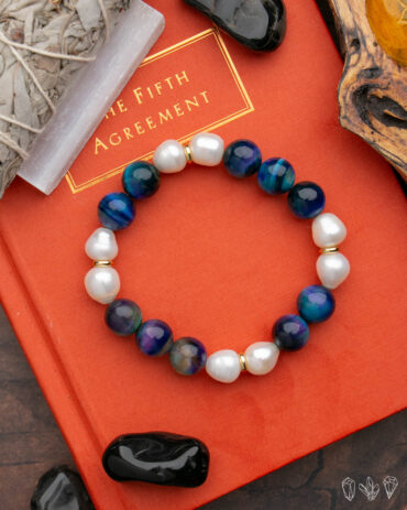 Aura Tigers Eye + Pearl | Handmade Stretch Bracelet