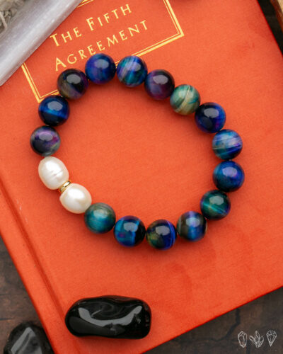 Aura Tigers Eye + Pearl | Handmade Stretch Bracelet