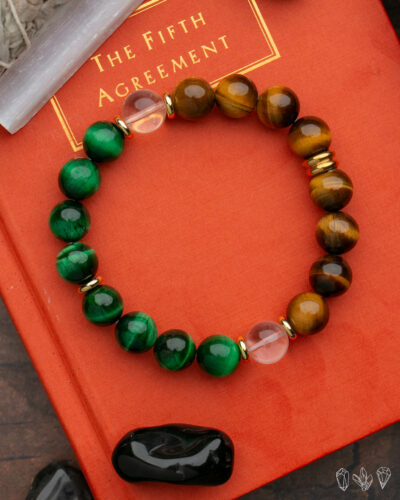 Tigers Eye (Green | Brown) + Quartz Crystal | Handmade Stretch Bracelet