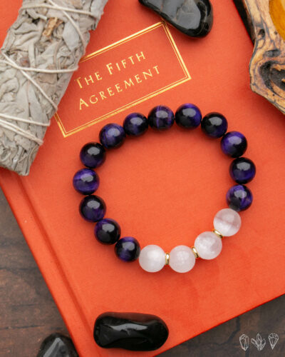 Selenite + Purple Tigers Eye Handmade Stretch Bracelet