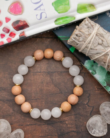 White Jade + Rosewood Handmade Stretch Bracelet