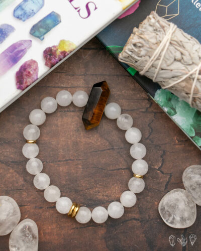 White Jade + Tigers Eye | Handmade Stretch Bracelet