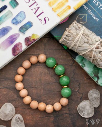Green Jade + Rosewood Handmade Stretch Bracelet