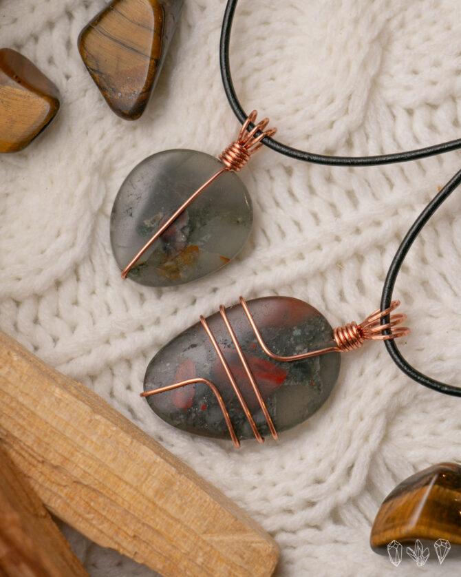 Bloodstone + Wire Wrapped Copper Pendant