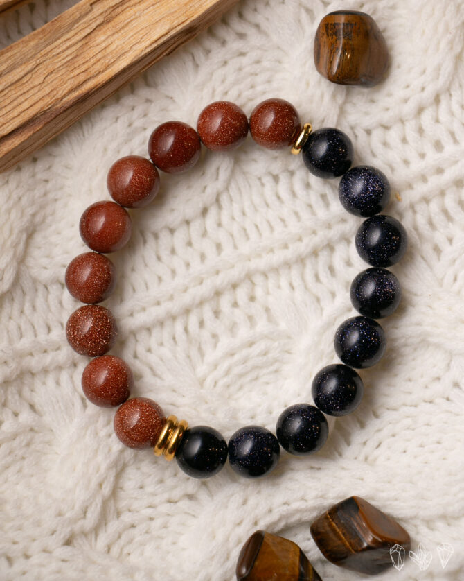 Goldstone (Red | Blue) Handmade Stretch Bracelet by Earth + Fire