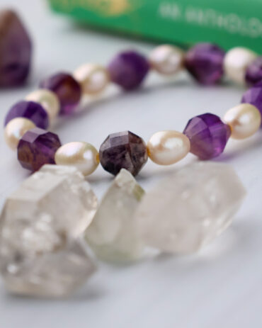 Super 7 + Fresh Water Pearl Handmade Stretch Bracelet