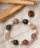 Quartz Crystal (Multi-Colored) Pearl Handmade Stretch Bracelet