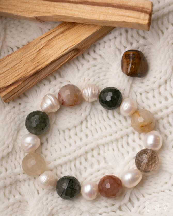 Quartz Crystal (Multi-Colored) Pearl Handmade Stretch Bracelet