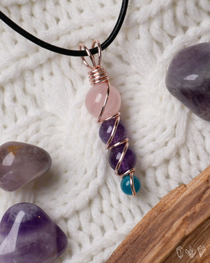 Rose Quartz + Amethyst + Apatite Rose Gold Pendant by Earth + Fire