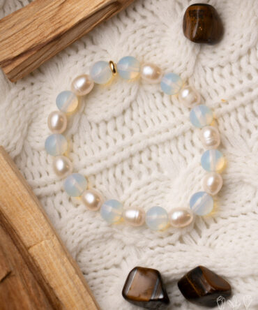 Opalite + Pearl Handmade Stretch Bracelet by Earth + Fire