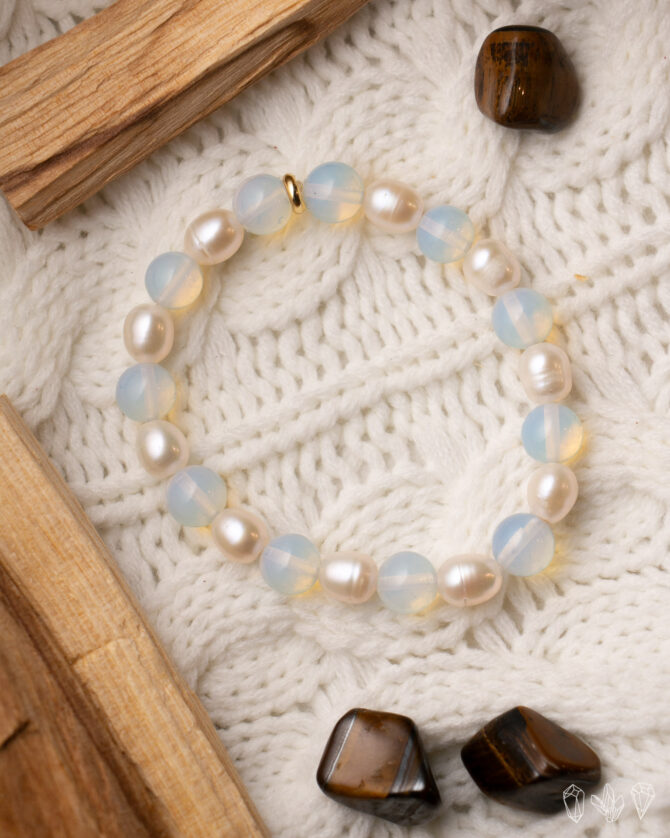 Opalite + Pearl Handmade Stretch Bracelet by Earth + Fire