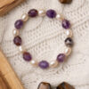 Super 7 + Fresh Water Pearl Handmade Stretch Bracelet by Earth + Fire