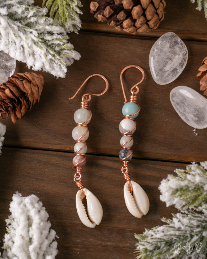 Amazonite + Cowrie Shell Earrings