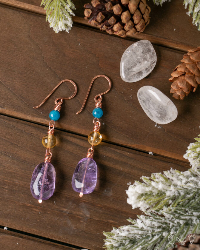 Apatite, Citrine, and Amethyst Earrings