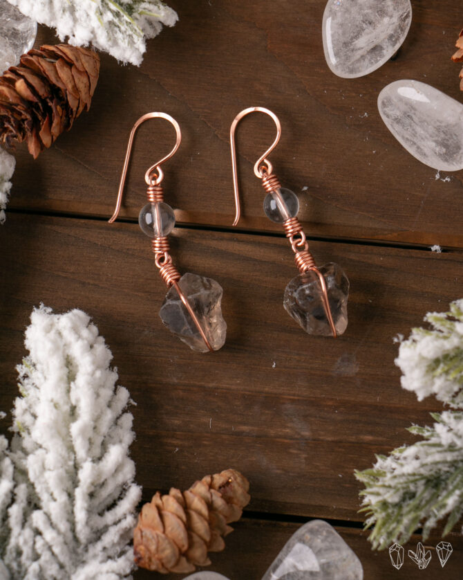 Clear Quartz + Smoky Quartz Earrings