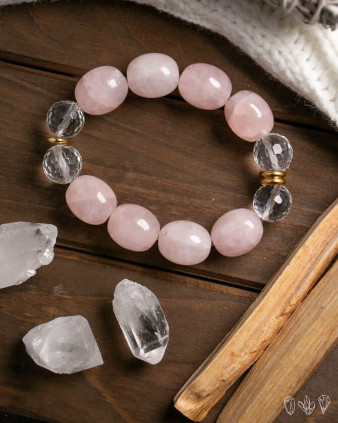 Rose Quartz + Quartz Crystal Handmade Bracelet