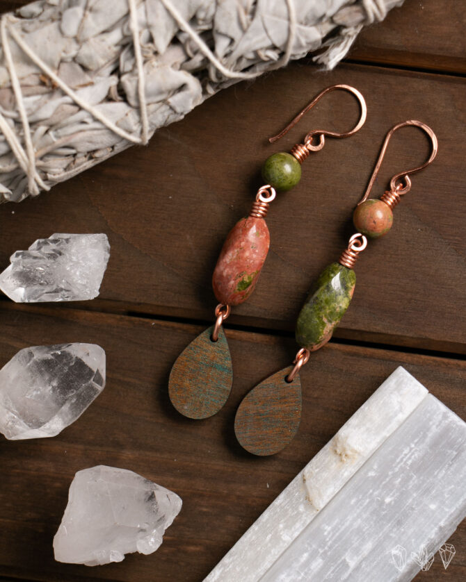 Unakite & Copper Earrings