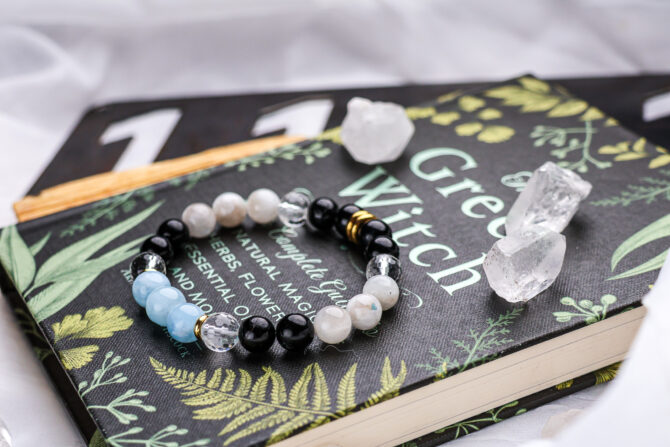 Aquamarine + Moonstone + Black Tourmaline + Quartz Crystal Bracelet - Image 3