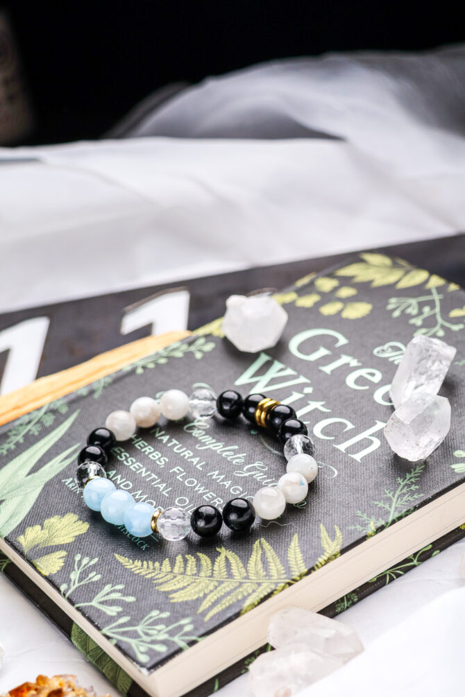 Aquamarine + Moonstone + Black Tourmaline + Quartz Crystal Bracelet - Image 2