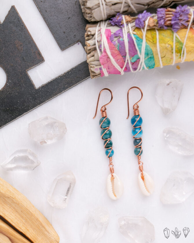 Apatite & Cowrie Shell Earrings