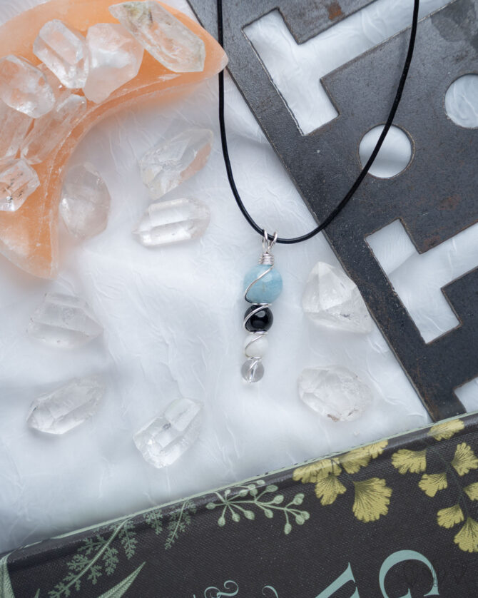 Aquamarine, Tourmaline, Moonstone & Clear Quartz Pendant