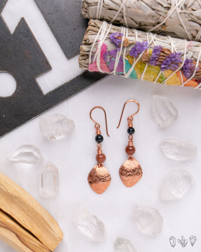 Blue & Brown Goldstone Drop Earrings