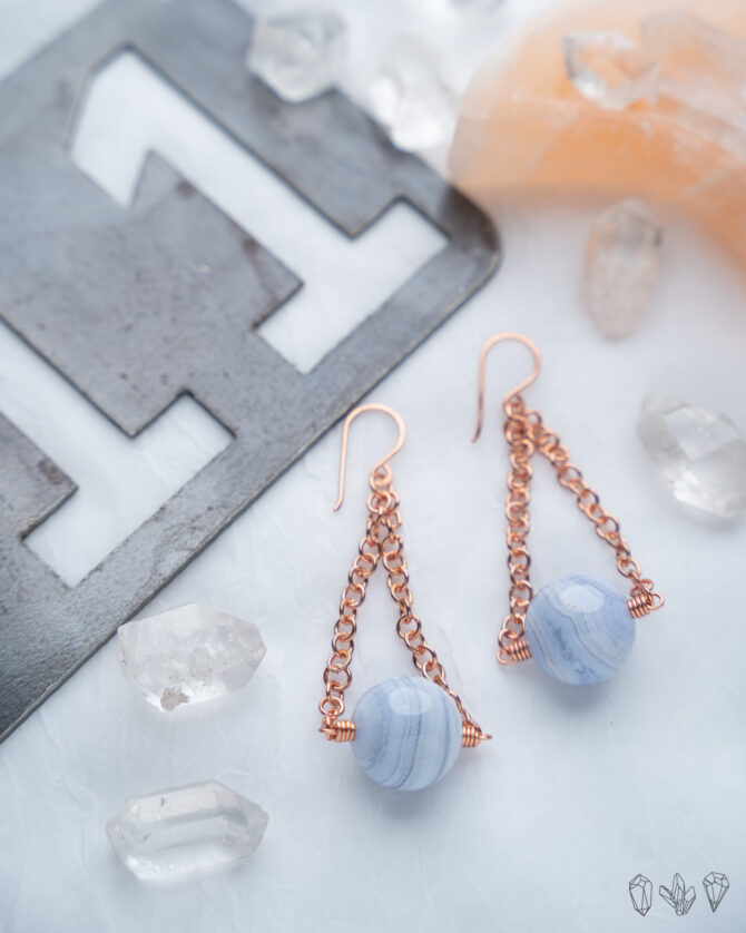 Blue Lace Agate Chain Earrings