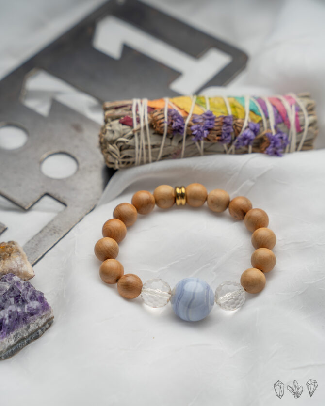 Blue Lace Agate + Quartz + Rosewood Bracelet